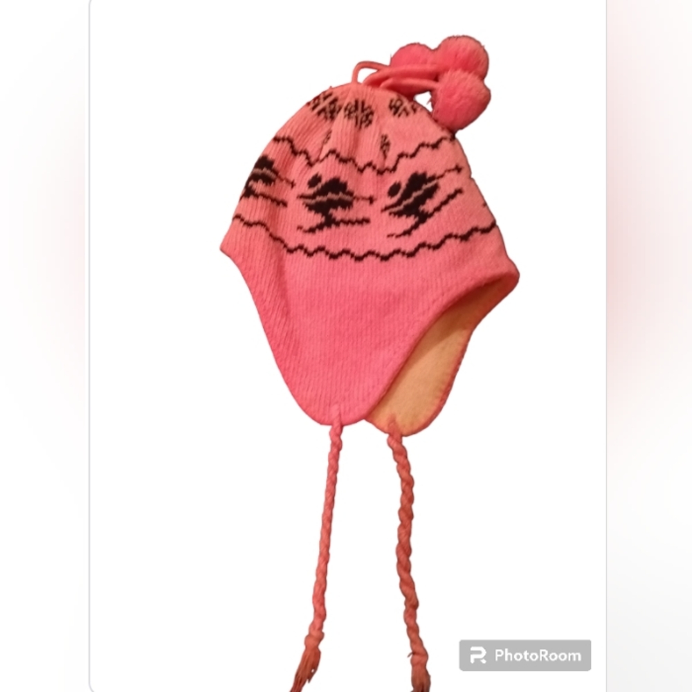 Neon Pink & Black Pom Pom Ski Stocking Cap - Picture 2 of 2